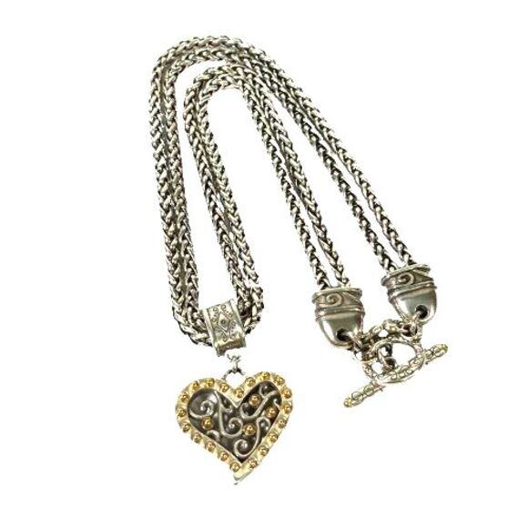 Brighton Gate of Love Studded Heart Pendant Necklace 2-Tone Gold Silver Retired - Picture 10 of 11